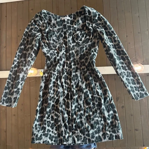 Miaou Dree Leopard Print Corset Bustier Denim Mini Dress XS - Picture 9 of 11